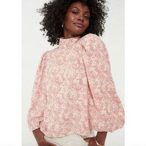 Hyacinth House Pink Toile Mock Neck Balloon Sleeve Blouse Size XS